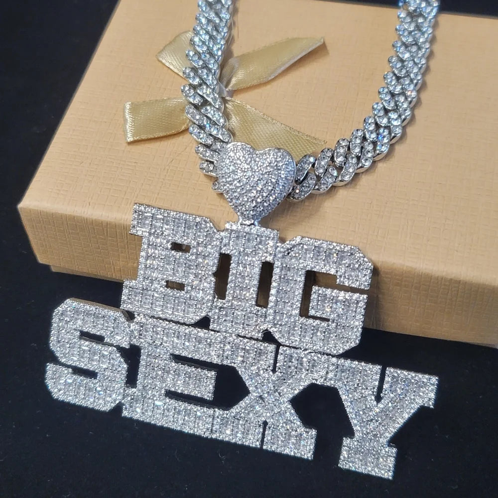Custom Iced Out Full Diamond Heart Word Pendant Icy Baguettecz Two Rows Name Necklace Hip Hop Chain Birthday Gifts For Her Him