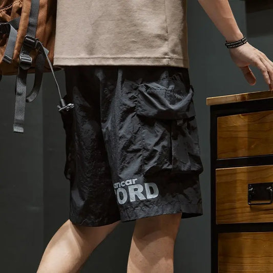 Multi Pocket Men's Cargo Shorts Elastic Waist Solid Quickly Do Male Short Pants Black Designer Wide Comfortable Streetwear Nylon