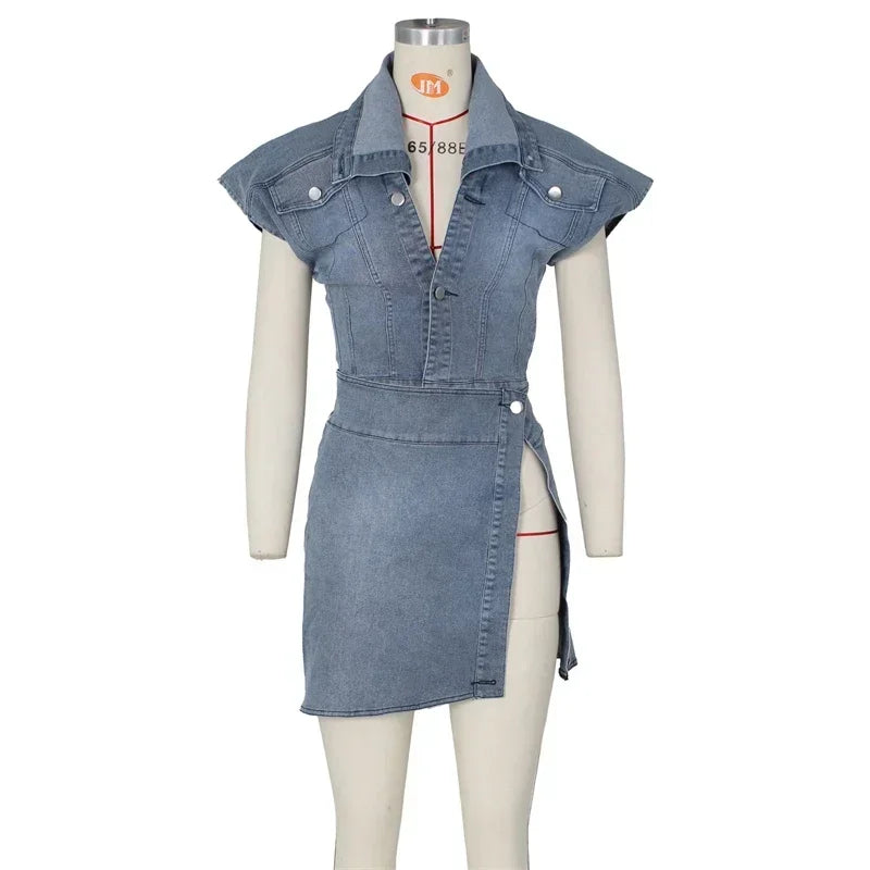 Streetwear Jean 2 Piece Sets Women Outfit Summer Y2K Clothes Sleeveless Crop Top Skrits Sets Fashion Denim Two Piece Dress Sets
