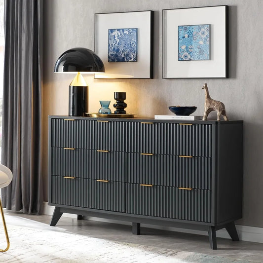 Fluted Dresser, Modern Chest of Drawers, Curved Profile Design, Wood Drawer Organizer for Bedroom, Living Room, Dark Walnut