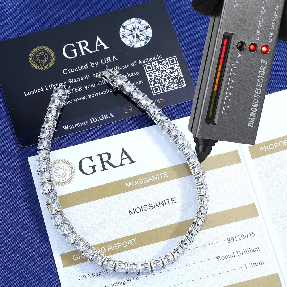 925sterling Silver Moissanite Necklace Women's Diamond High-end Bracelet Men's Charm Cuban Customizable size