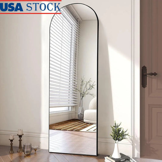 Arched Full Length Mirror with Stand Thin Aluminum Frame High Definition Explosion Proof Glass Bedroom Living Room Cloakroom