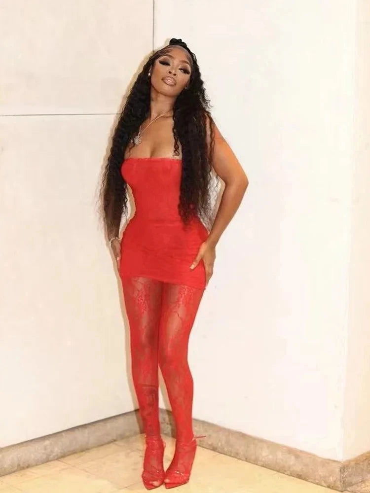 Joskaa Holiday Set Outfit For Women Black Red Lace Baddie 2 Piece Sets Outfits 2024 New Beach Sexy Leggings Club Party Outfit