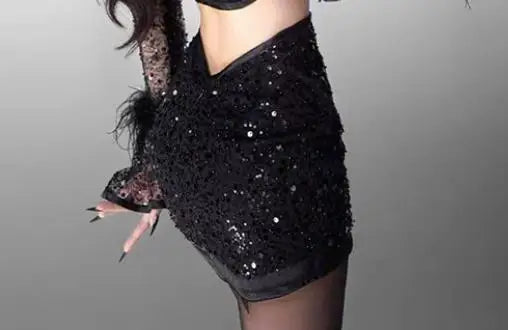 BKLD 2024 Autumn New Women Clothing Fashion Sequined Feather Decoration Off The Shoulder Long Sleeve Tops And Mini Skirt Sets