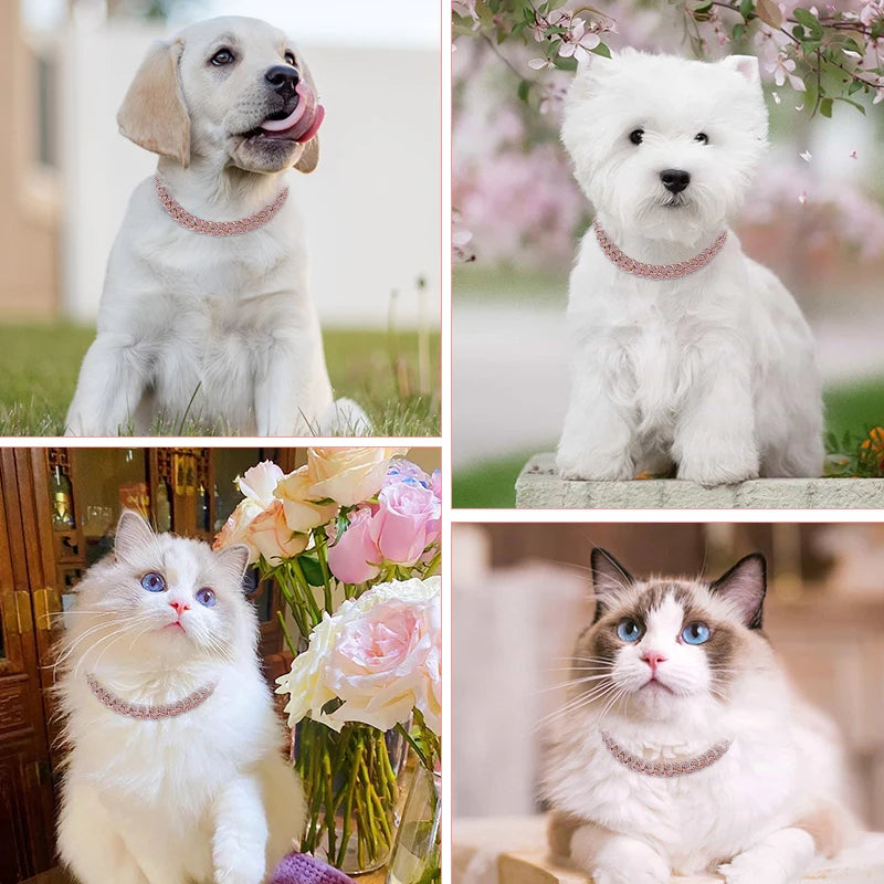Personalized Pink Diamond Cuban Collar with Design Secure Buckle Dog Collars Gold Chain Pet Necklace for Small Medium Dogs Cat