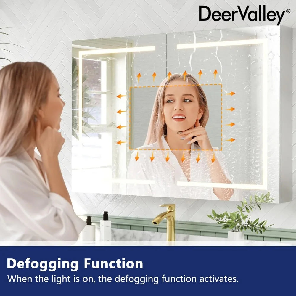 48" W x 32" H Lighted Medicine Cabinet with Mirror, Led Medicine Cabinet Mirror for Bathroom with Defogger & Dimmable 3-Color