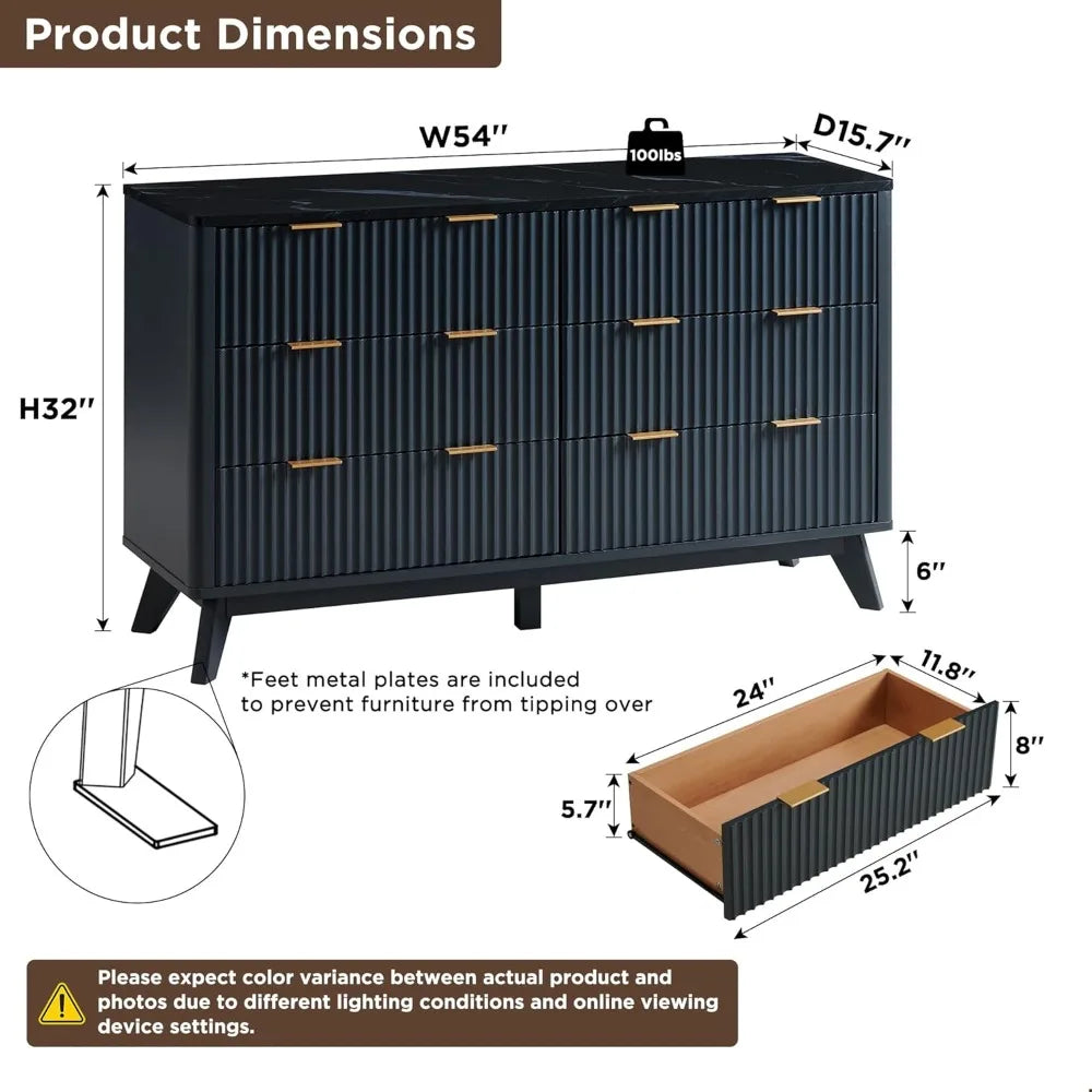 Fluted Dresser, Modern Chest of Drawers, Curved Profile Design, Wood Drawer Organizer for Bedroom, Living Room, Dark Walnut