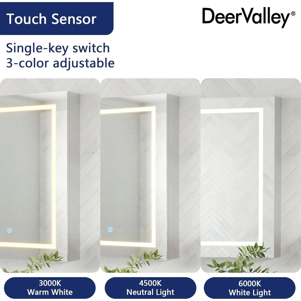 48" W x 32" H Lighted Medicine Cabinet with Mirror, Led Medicine Cabinet Mirror for Bathroom with Defogger & Dimmable 3-Color
