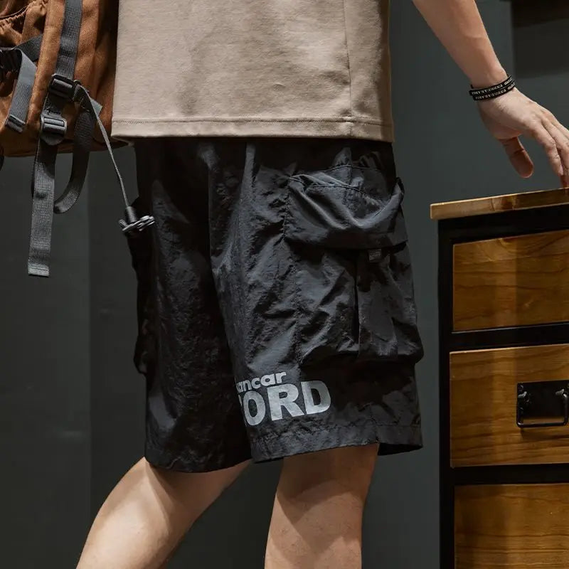 Multi Pocket Men's Cargo Shorts Elastic Waist Solid Quickly Do Male Short Pants Black Designer Wide Comfortable Streetwear Nylon