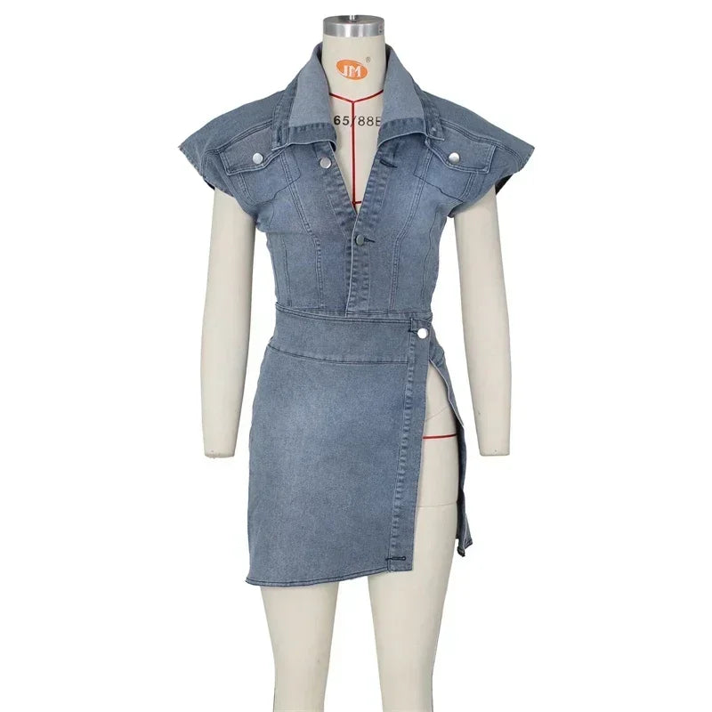 Streetwear Jean 2 Piece Sets Women Outfit Summer Y2K Clothes Sleeveless Crop Top Skrits Sets Fashion Denim Two Piece Dress Sets
