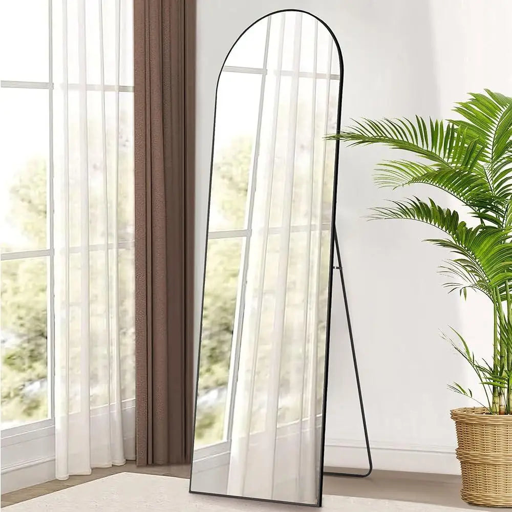 Arched Full Length Mirror with Stand Thin Aluminum Frame High Definition Explosion Proof Glass Bedroom Living Room Cloakroom