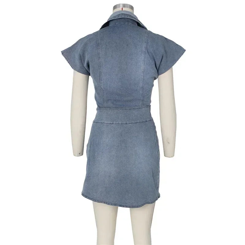 Streetwear Jean 2 Piece Sets Women Outfit Summer Y2K Clothes Sleeveless Crop Top Skrits Sets Fashion Denim Two Piece Dress Sets