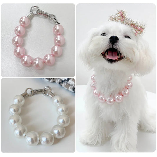 Pearl Collar Necklace for Pet, Chic Jewelry for Cat, Puppy, Chihuahua, Girl, Clothing Dress, Wedding Accessories, Fashion